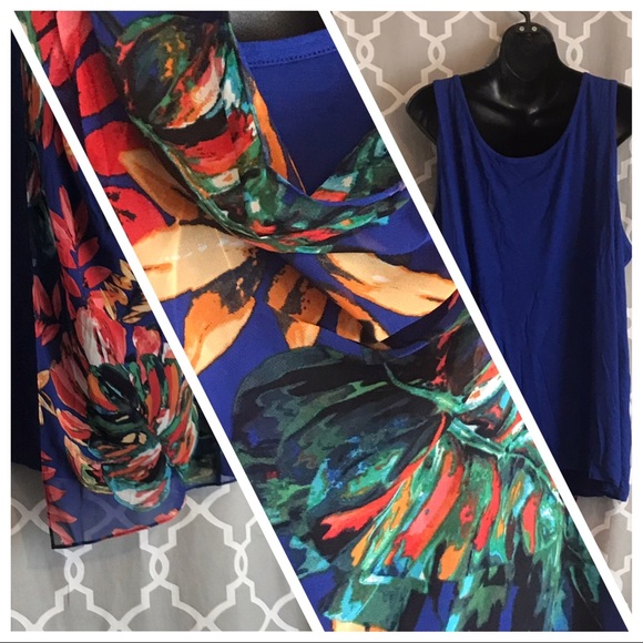 Spring Blue Palm-Printed Layered Tank Women’s 2X - Picture 4 of 8
